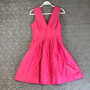 J. Crew Pink‎ V Neck Pleated Fit Flare Dress Size 6